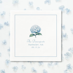 Individuelle Name Elegant Light Blue Hydrangea Wed Serviette