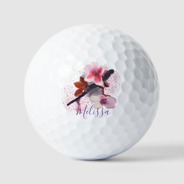 Individuelle Name | Eleganter rosa Kirschblossom Golfball (Vorderseite)
