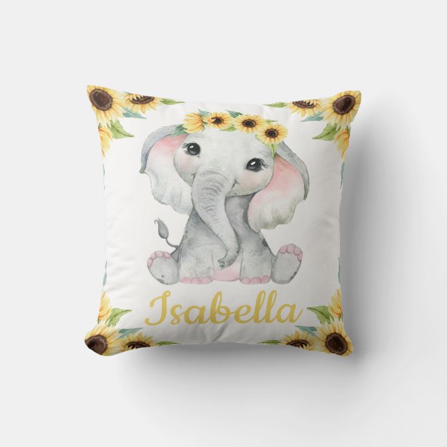 Individuelle Name Elephant Sonnenblume Kissen Gesc (Vorderseite)