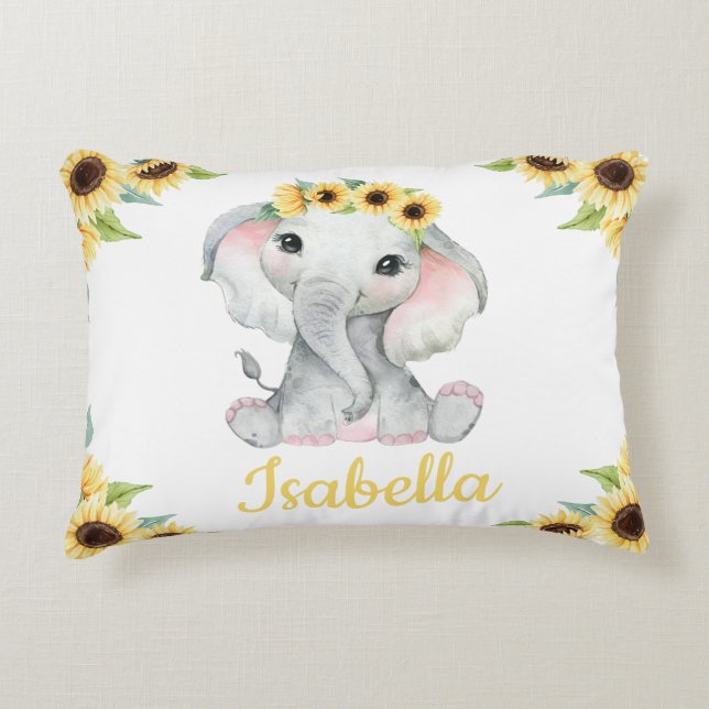 Individuelle Name Elephant Sonnenblume Kissen Gesc (Vorderseite)
