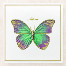 Individuelle Name Emerald Butterfly Glass Unterset