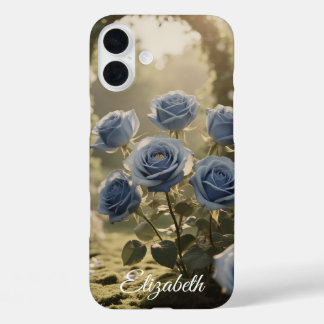Individuelle Name Enchanted Blue Rose Romantische iPhone 16 Plus Hülle