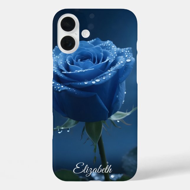 Individuelle Name Enchanted Blue Rose Romantische  iPhone 16 Plus Hülle (Rückseite)