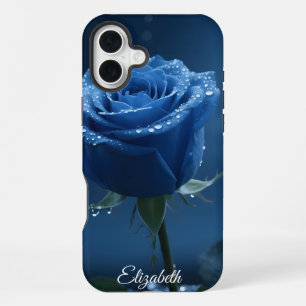 Individuelle Name Enchanted Blue Rose Romantische iPhone 16 Plus Hülle