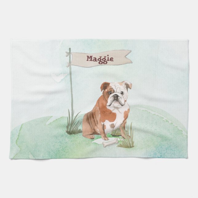 Individuelle Name English Bulldog Pet Hund Geschirrtuch (Horizontal)