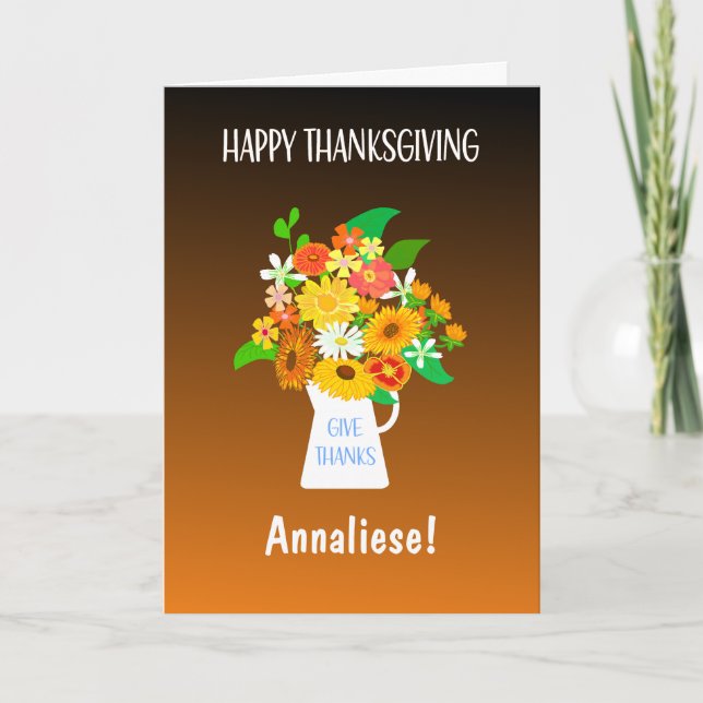 Individuelle Name Erntedank Bouquet von Blume Karte (Vorderseite)
