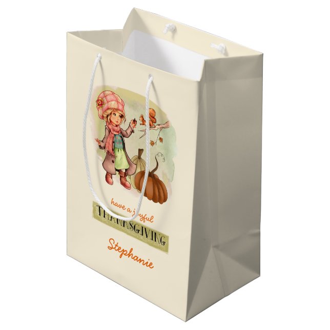 Individuelle Name Erntedank Mittlere Geschenktüte (Vorderseite Schrägansicht)
