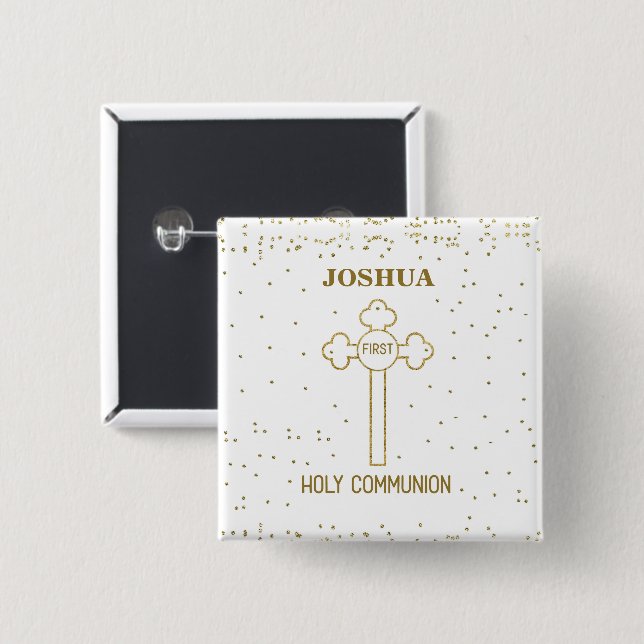 Individuelle Name Erste heilige Kommunion Gold Loo Button (Vorne & Hinten)