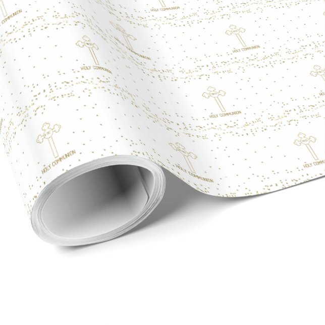 Individuelle Name Erste heilige Kommunion Gold Loo Geschenkpapier (Rolleneckpunkt)