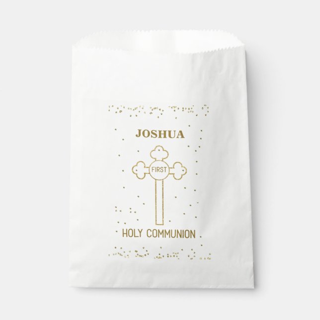 Individuelle Name Erste heilige Kommunion Gold Loo Geschenktütchen (Vorderseite)