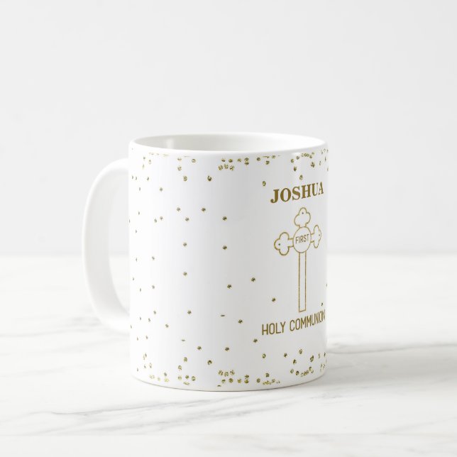 Individuelle Name Erste heilige Kommunion Gold Loo Kaffeetasse (Vorderseite Links)