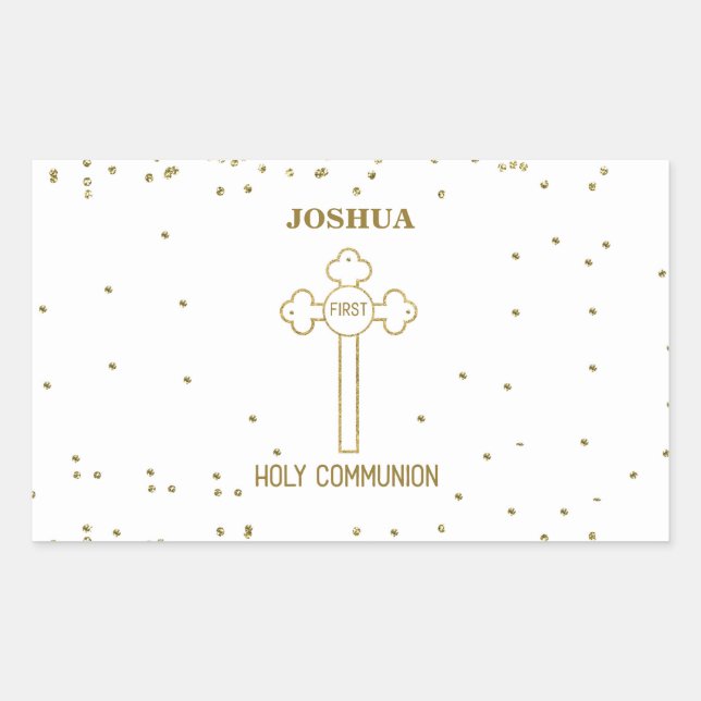 Individuelle Name Erste heilige Kommunion Gold Loo Rechteckiger Aufkleber (Vorderseite)