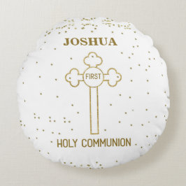 Individuelle Name Erste heilige Kommunion Gold Loo Rundes Kissen