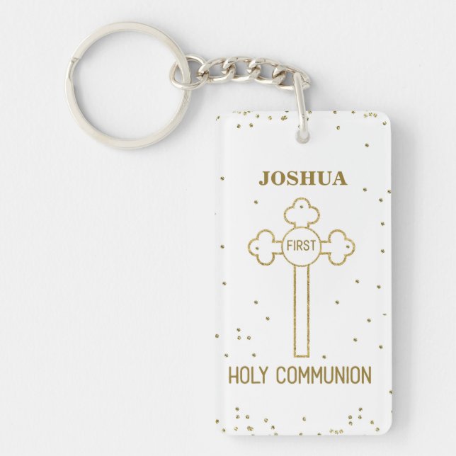 Individuelle Name Erste heilige Kommunion Gold Loo Schlüsselanhänger (Vorderseite)