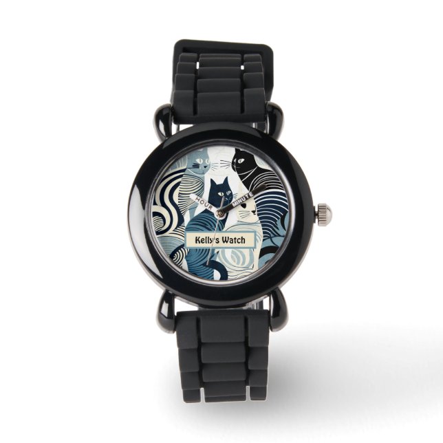 Individuelle Name eWatch, Retro Cat Watch Armbanduhr (Vorderseite)
