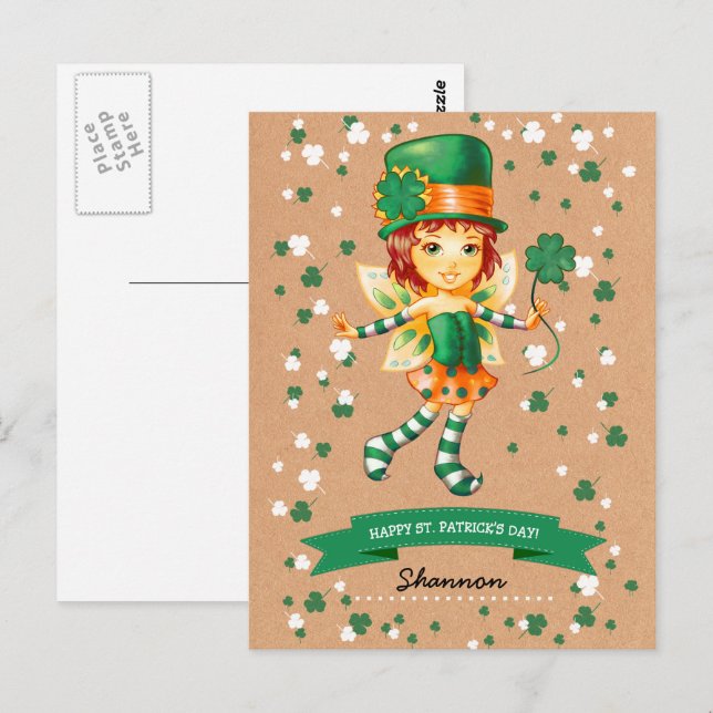 Individuelle Name Fairy Irish Girl St. Patrick's D Postkarte (Vorne/Hinten)