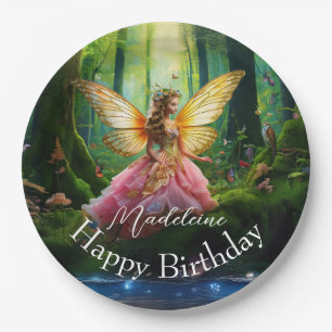 Individuelle Name Fairy Woodland Forest Happy Birt Pappteller