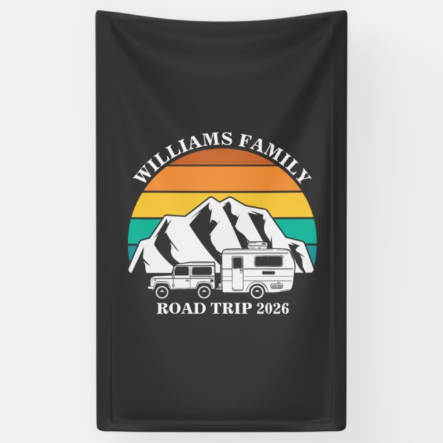 individuelle Name Familienurlaub Berg Road Trip Banner (Vertikal)