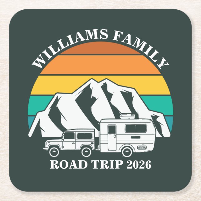 individuelle Name Familienurlaub Berg Road Trip Rechteckiger Pappuntersetzer (Vorderseite)