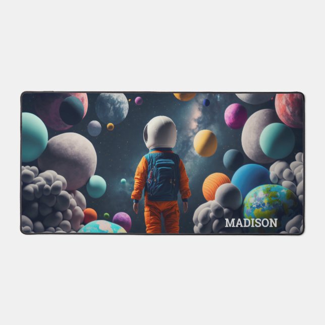 Individuelle Name Fantasy Space Kid Schreibtischunterlage (Vorderseite)