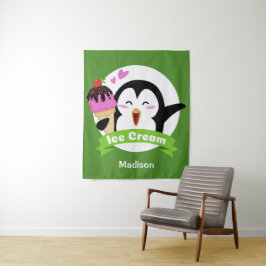 Individuelle Name & Farbe Eiscreme Pinguin-Tapeten Wandteppich