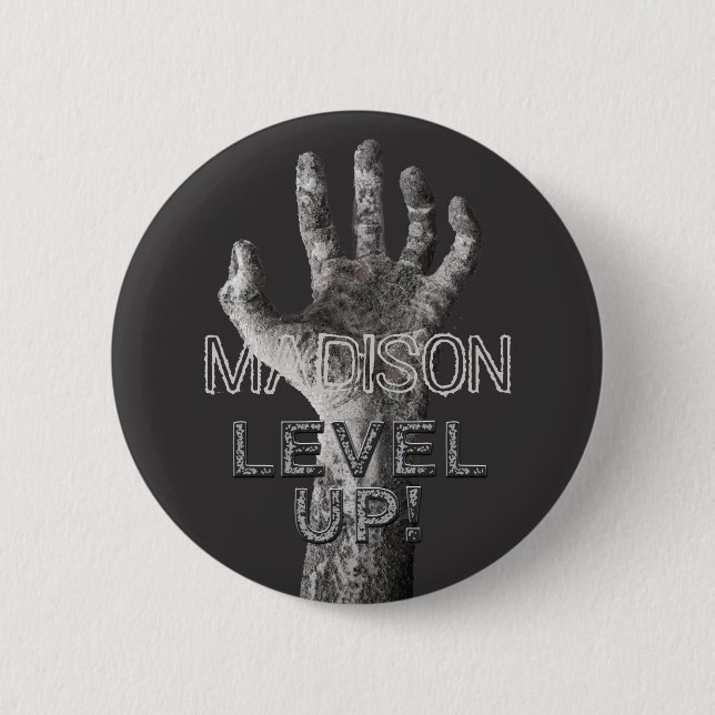 Individuelle Name & Farbe "Level Up"! Zombie Hand- Button (Vorderseite)