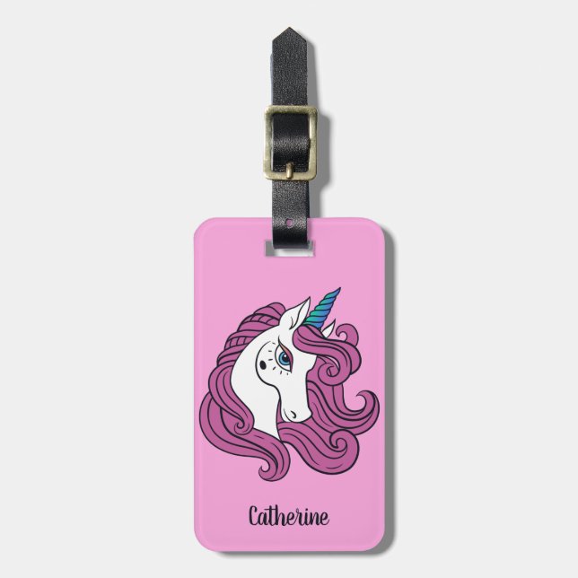 Individuelle Name & Farbe Niedlich Einhorngepäck Gepäckanhänger (Vorderseite vertikal)