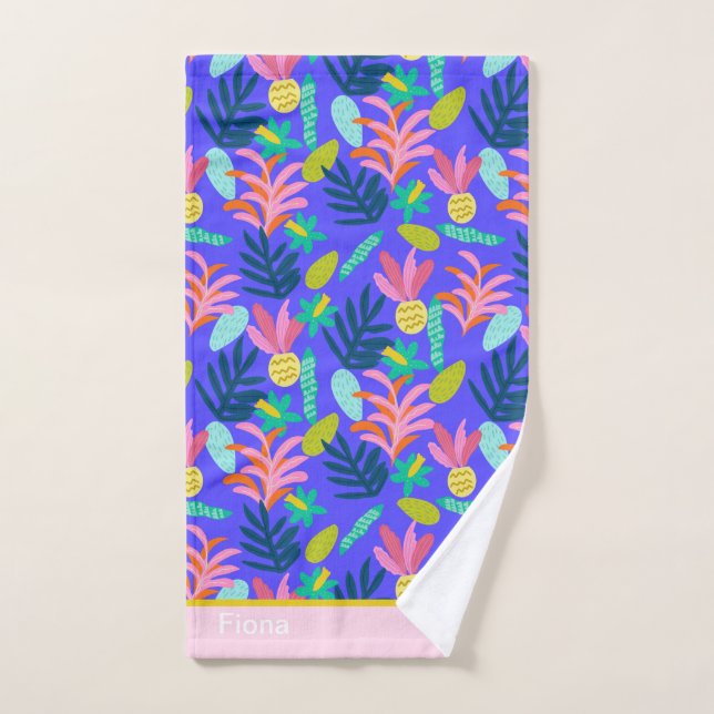 Individuelle Name farbenfroh blumenblau Modernes n Handtuch (Handtuch)