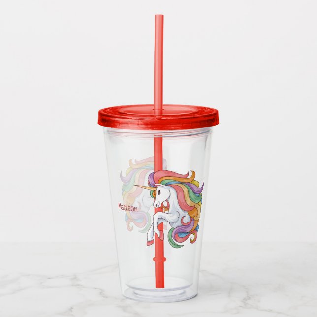Individuelle Name Farbenfrohe Einhorn Acryltrinkbecher (Vorderseite)