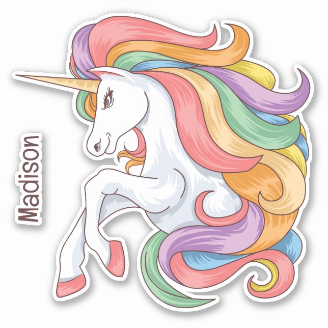 Individuelle Name Farbenfrohe Einhorn Aufkleber (Vorderseite)