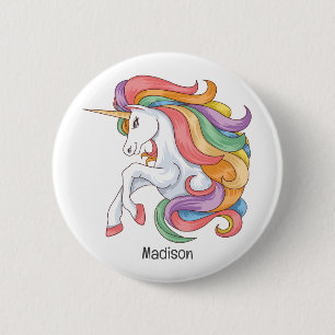 Individuelle Name Farbenfrohe Einhorn Button