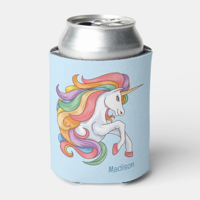 Individuelle Name Farbenfrohe Einhorn Dosenkühler (Kanne Vorderseite)