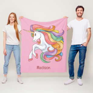 Individuelle Name Farbenfrohe Einhorn Fleecedecke