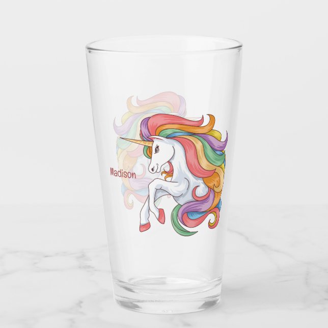 Individuelle Name Farbenfrohe Einhorn Glas (Vorderseite)