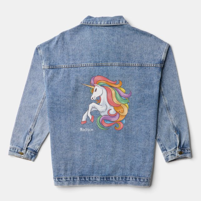 Individuelle Name Farbenfrohe Einhorn Jeansjacke (Rückseite)