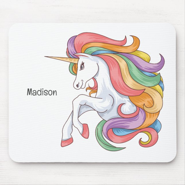 Individuelle Name Farbenfrohe Einhorn Mousepad (Vorne)
