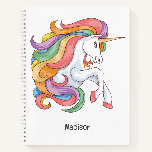 Individuelle Name Farbenfrohe Einhorn Notizbuch (Vorderseite)