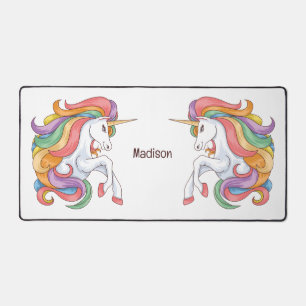 Individuelle Name Farbenfrohe Einhorn Schreibtischunterlage