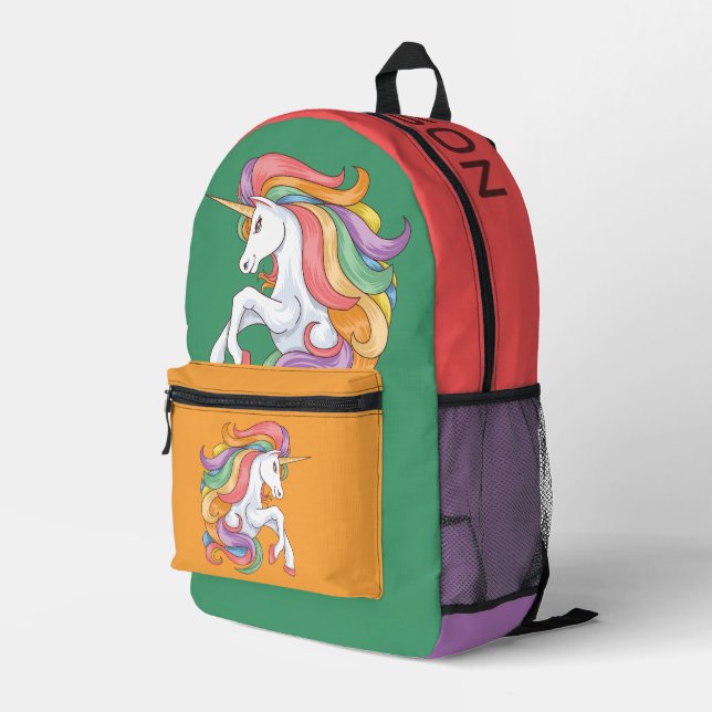 Individuelle Name Farbenfrohe Einhörner Bedruckter Rucksack (Rückseitige Ecke Rechts)