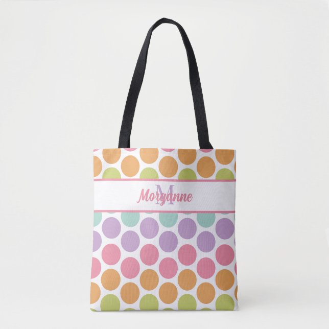 Individuelle Name farbenfrohe Pastell Dot Muster Tasche (Vorderseite)