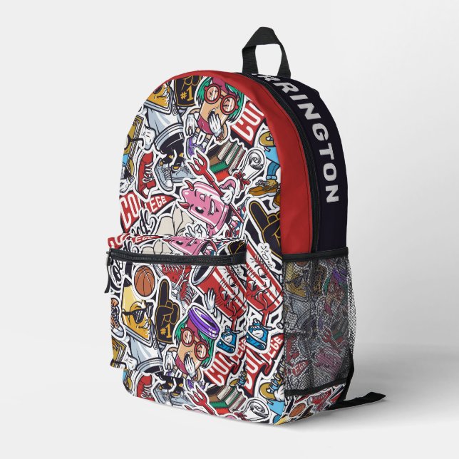 Individuelle Name Farbenfrohe Uni Doodles Muster Bedruckter Rucksack (Rückseitige Ecke Rechts)