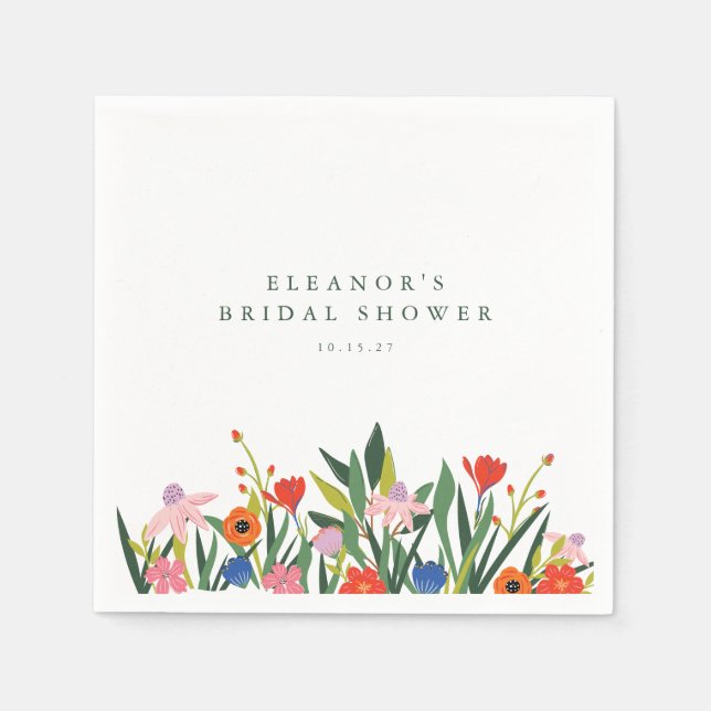 Individuelle Name Farbenfroher Garten Blumenstrauß Serviette (Vorderseite)