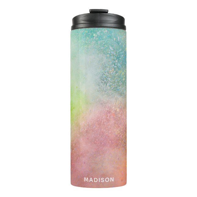 Individuelle Name-Farbexplosion Thermosbecher (Vorderseite)