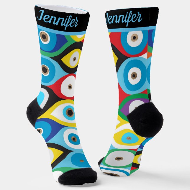 Individuelle Name Farbiges Augenmuster Socken (Gewinkelt)