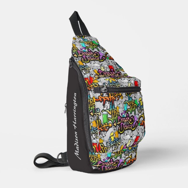 Individuelle Name Farbiges Hiphop-Muster Crossbody Bag (Linke Seite)