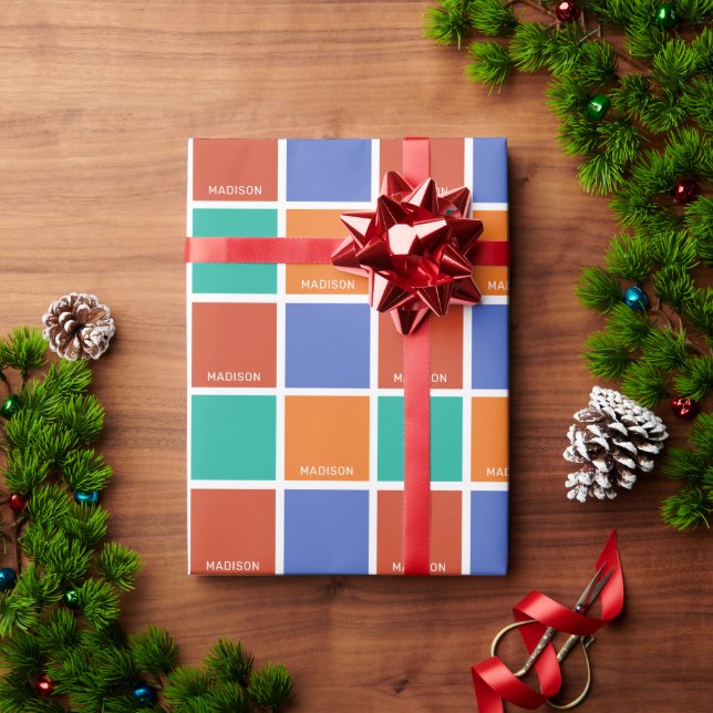 Individuelle Name-Farbquadrate Geschenkpapier (Feiertagsgeschenk)