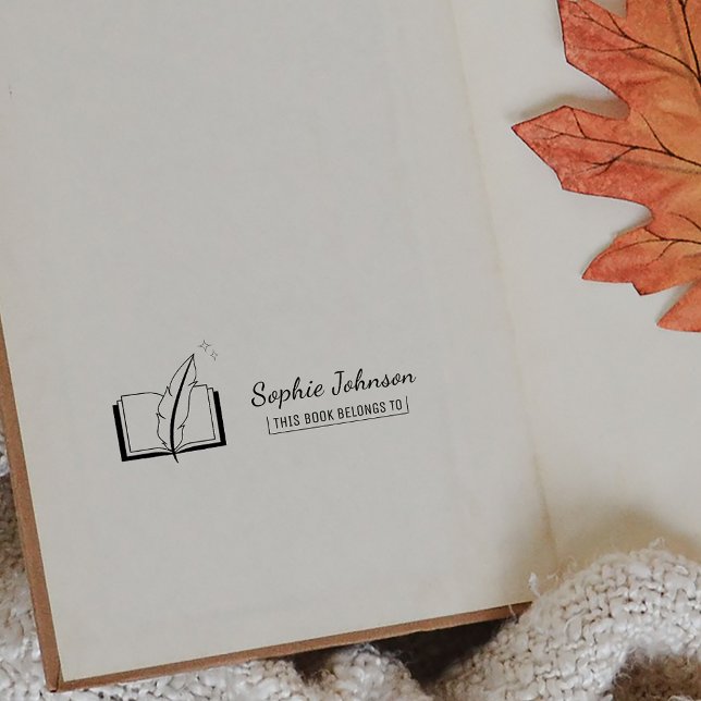 Individuelle Name Feather Pen Buch gehört dem Lehr Gummistempel (Custom Name Feather Pen Book Belongs To Teacher Rubber Stamp)