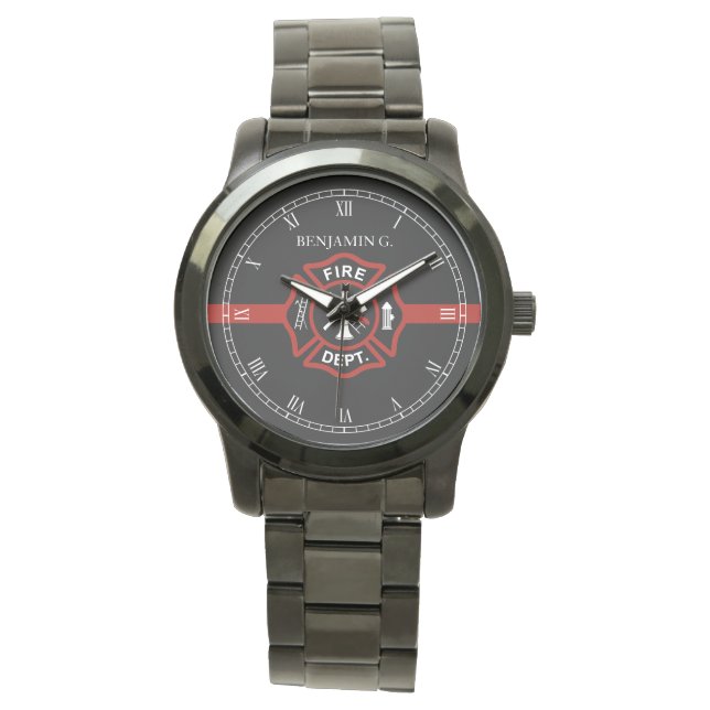 Individuelle Name-Feuerwehrleute mit dünner roter  Armbanduhr (Vorderseite)