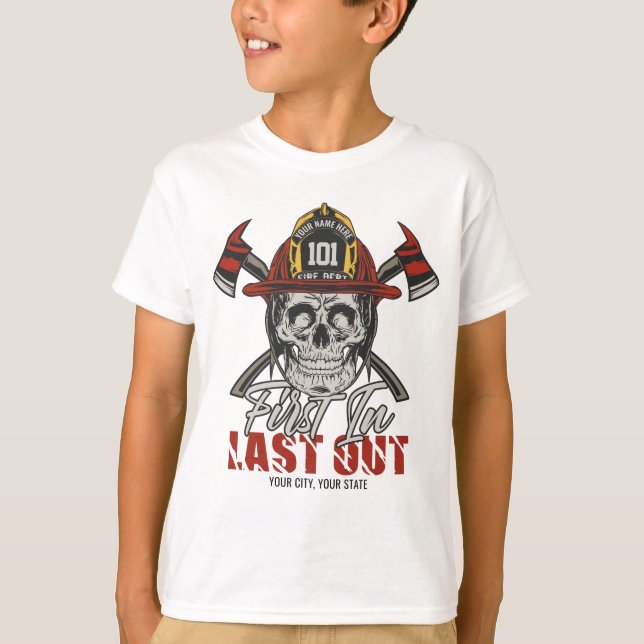 Individuelle Name Feuerwehrmann als Erster letzter T-Shirt (Vorderseite)