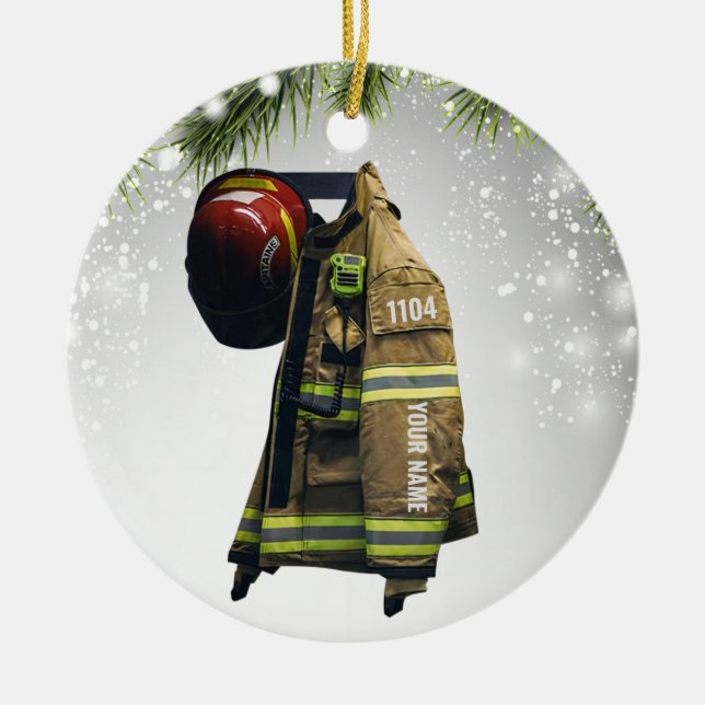 Individuelle Name-Feuerwehrmann-Geschenkfeuer und  Keramik Ornament (Vorne)